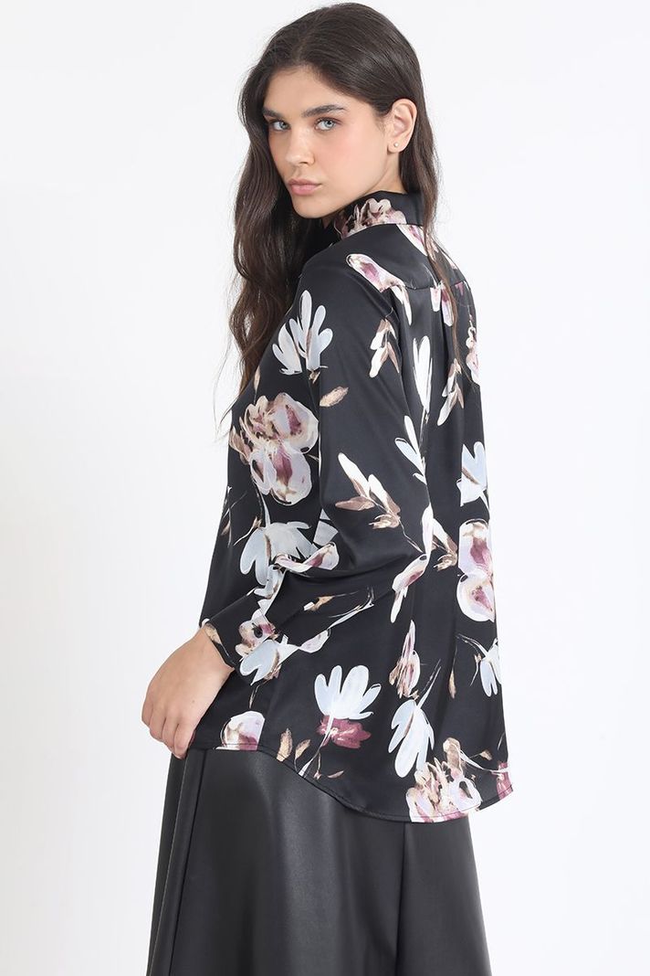 Blusa Satin Estampado, Negro Liola-5