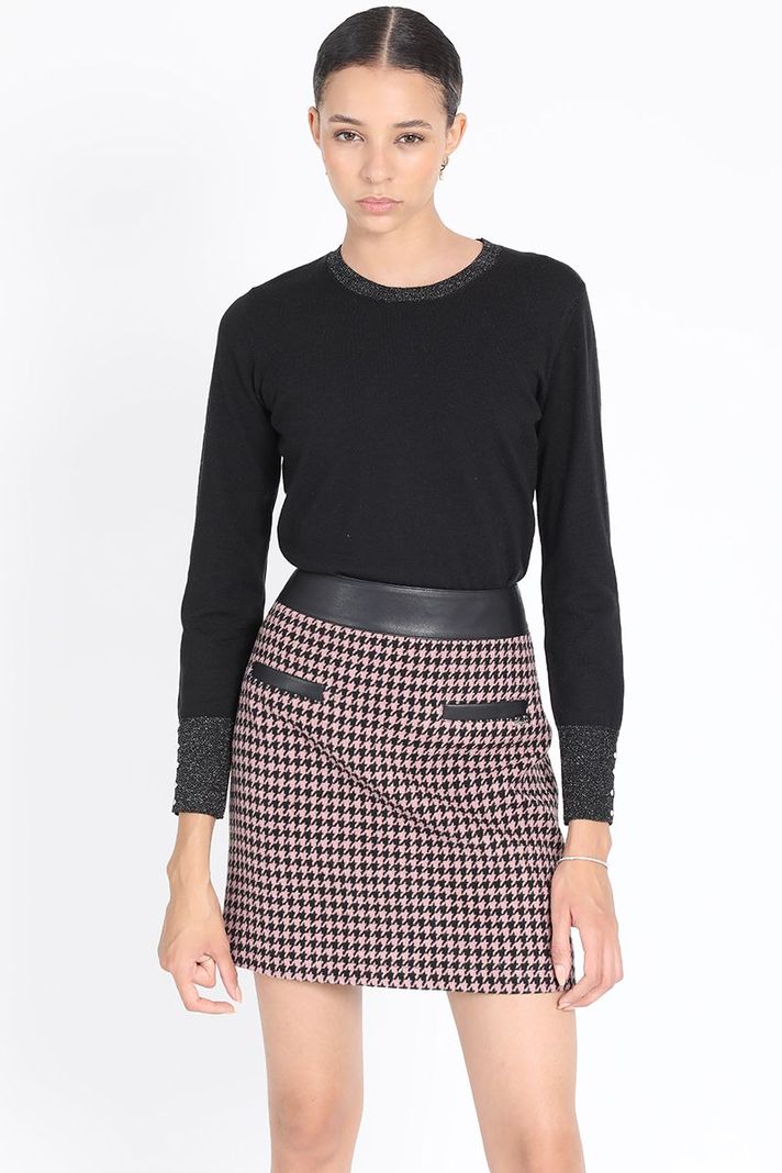 Falda Mini Pied De Poule, Negro Liola-0