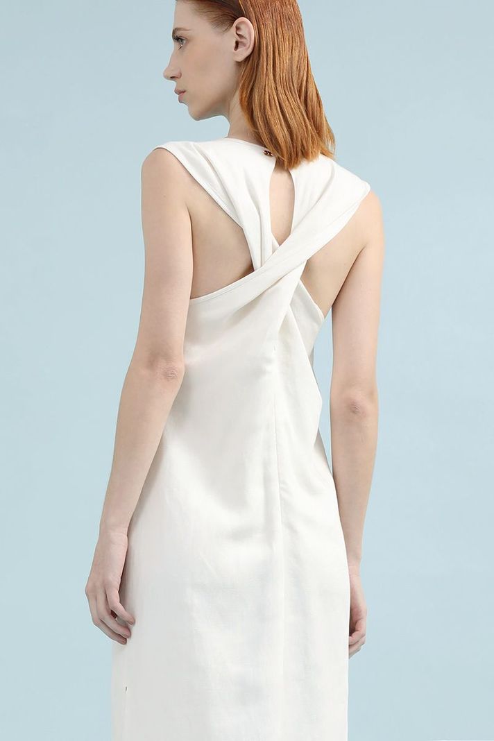 Vestido Midi Lino Lyocell, Cruce Espalda, Crudo Liola-2
