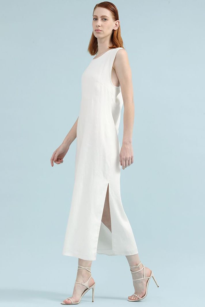 Vestido Midi Lino Lyocell, Cruce Espalda, Crudo Liola-3