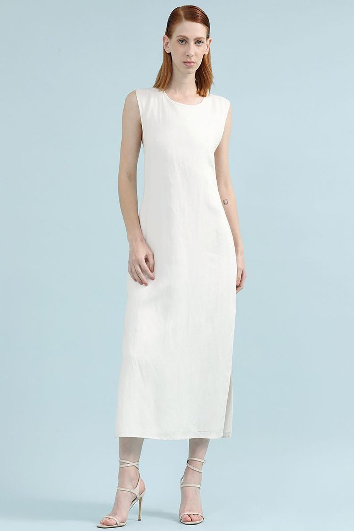 Vestido Midi Lino Lyocell, Cruce Espalda, Crudo Liola-4