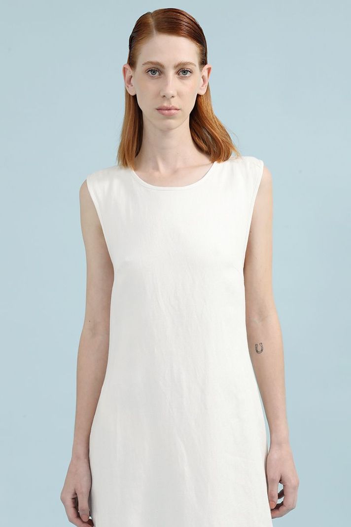 Vestido Midi Lino Lyocell, Cruce Espalda, Crudo Liola-5