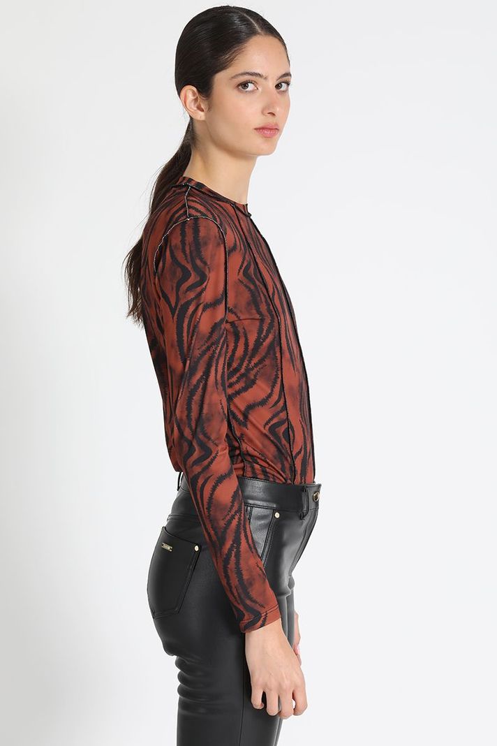 Polera Manga Larga Estampado Café Liola-1