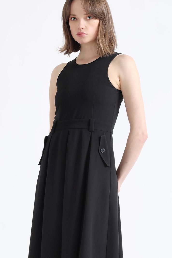 Vestido Maxi Faldon Pliegues, Negro Liola-3