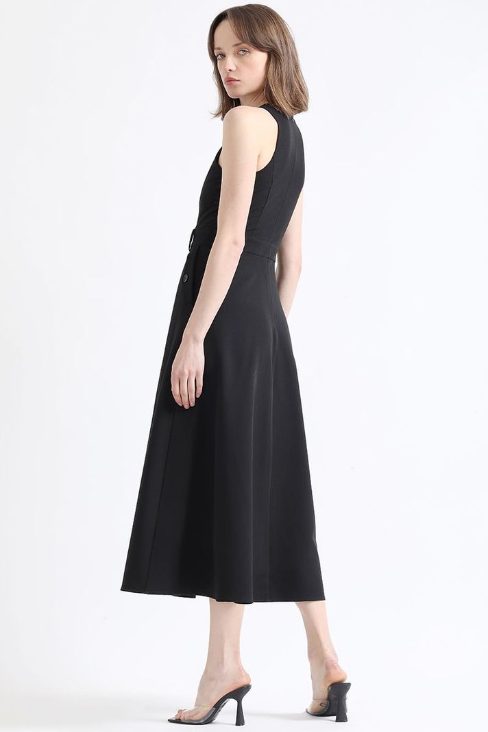 Vestido Maxi Faldon Pliegues, Negro Liola-5