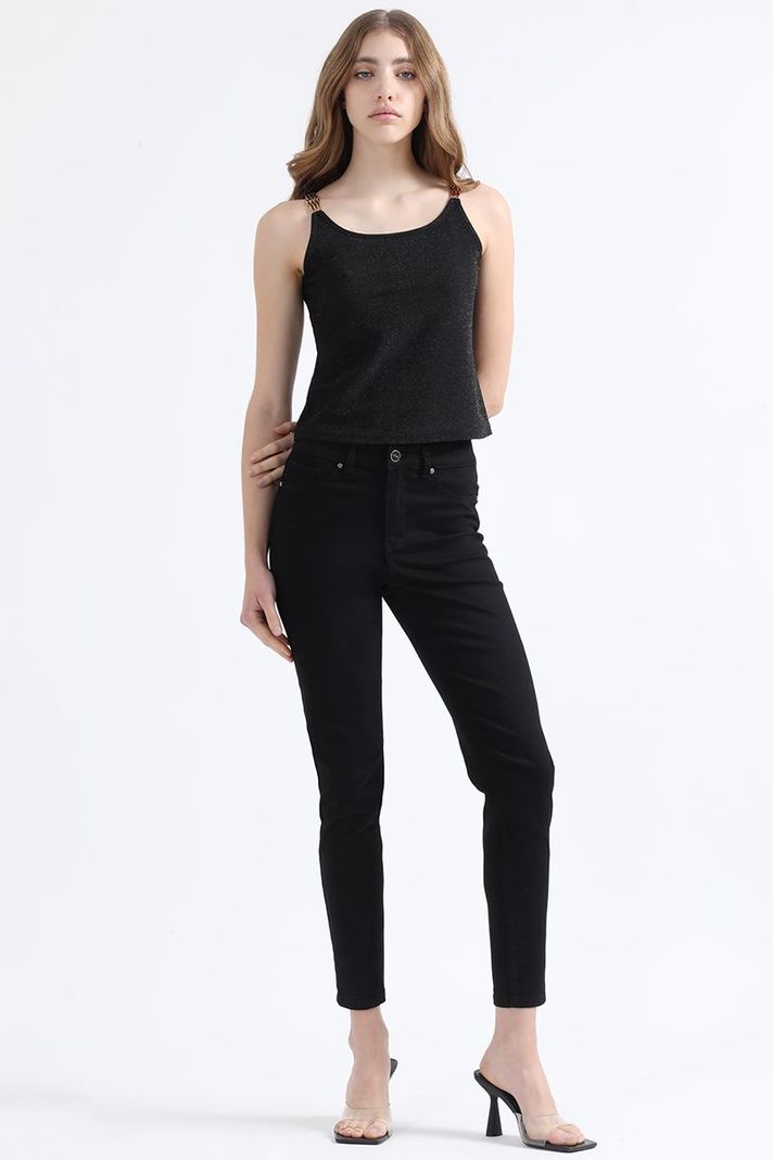 Jeans Color Skinny Push Up, Tiro Medio, Negro Liola-0