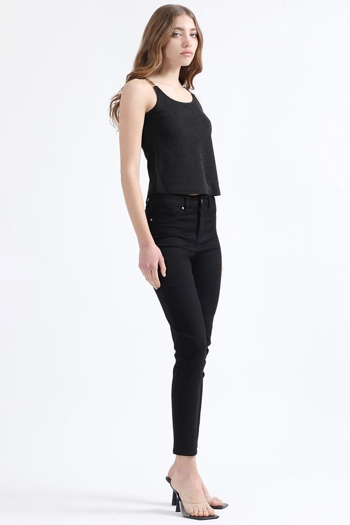 Jeans Color Skinny Push Up, Tiro Medio, Negro Liola-1