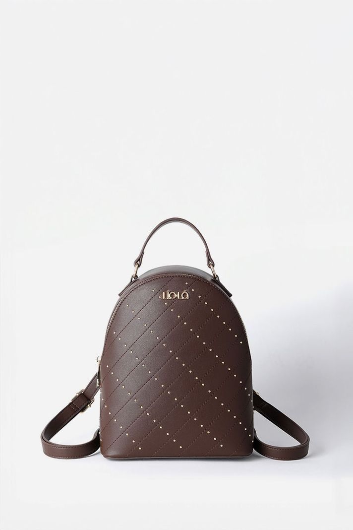 Mochila Con Tachas, Efecto Cuero, Chocolate Liola-0