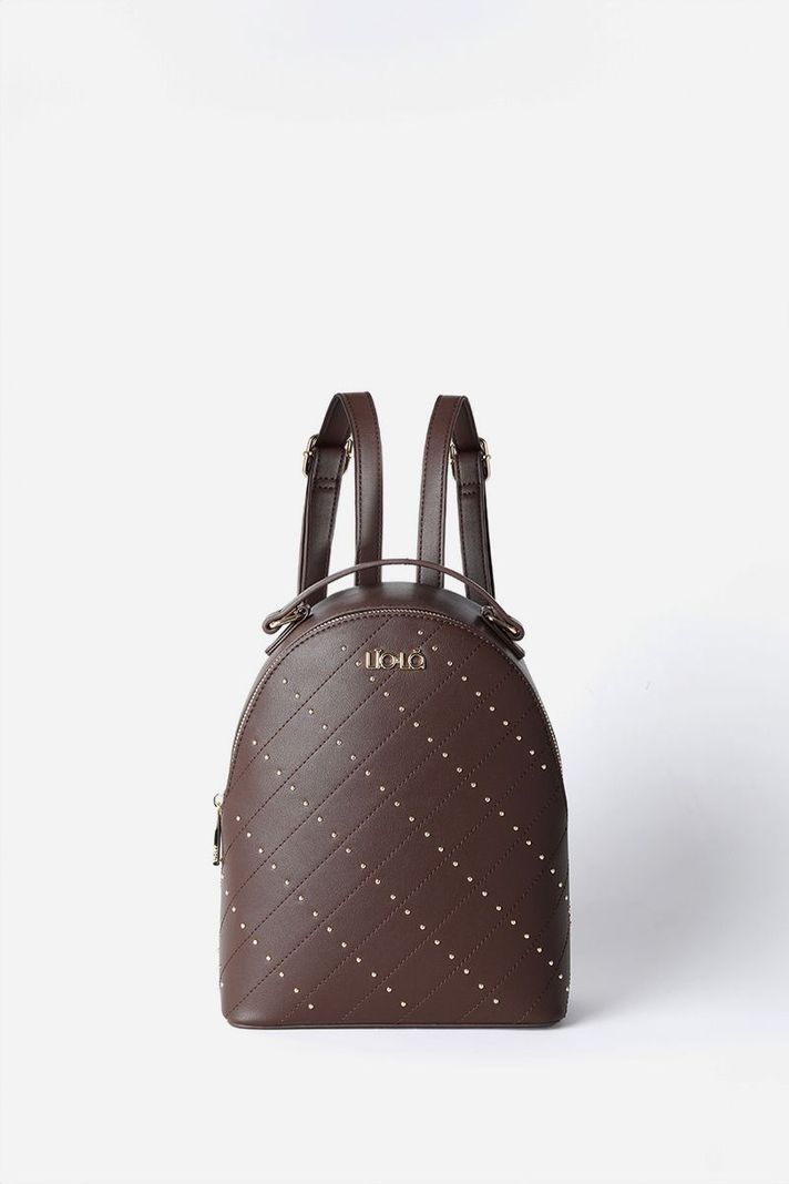 Mochila Con Tachas, Efecto Cuero, Chocolate Liola-1