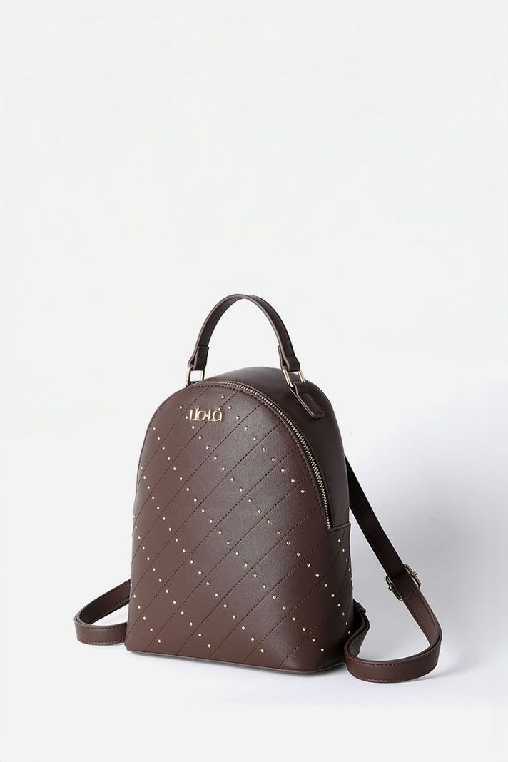 Mochila Con Tachas, Efecto Cuero, Chocolate Liola-2