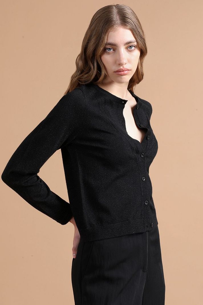 Cardigan Tejido Punto Con Hilo Metalizado, Negro Liola-0