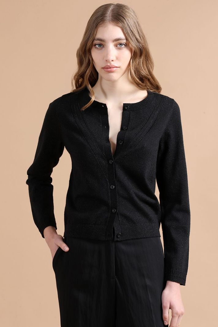 Cardigan Tejido Punto Con Hilo Metalizado, Negro Liola-1