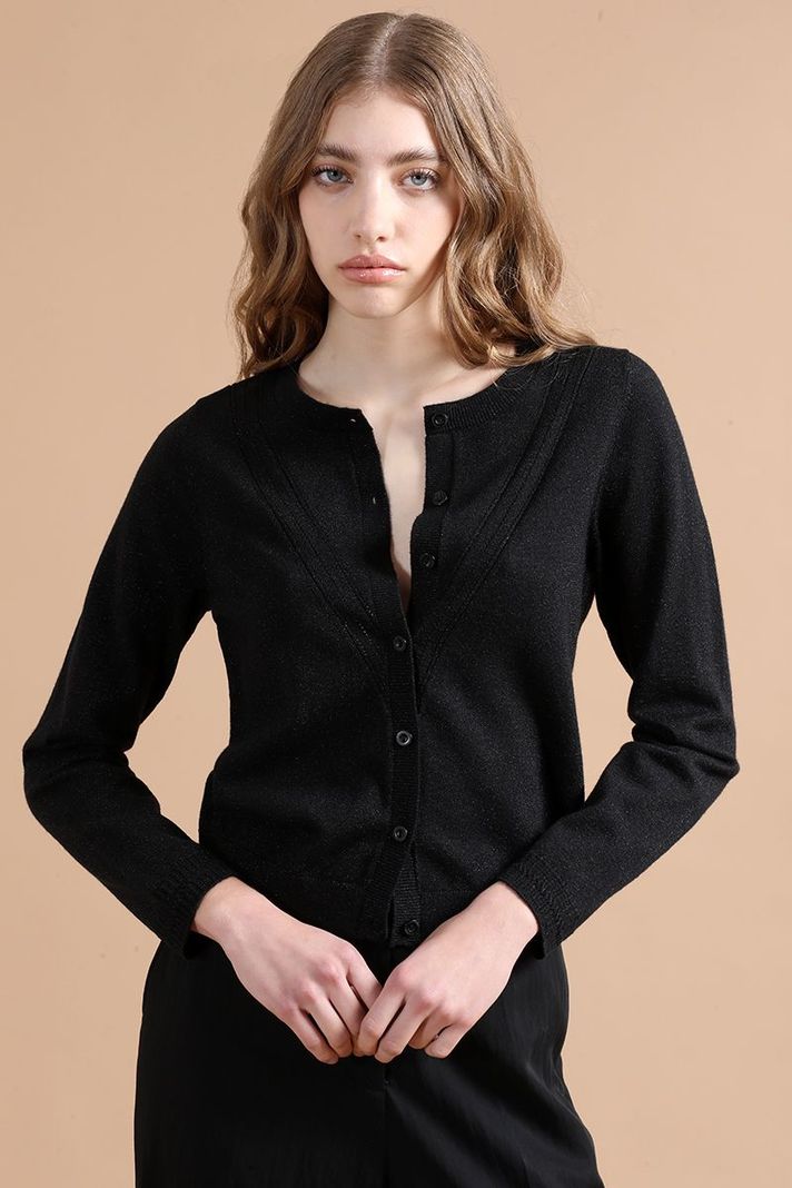 Cardigan Tejido Punto Con Hilo Metalizado, Negro Liola-2