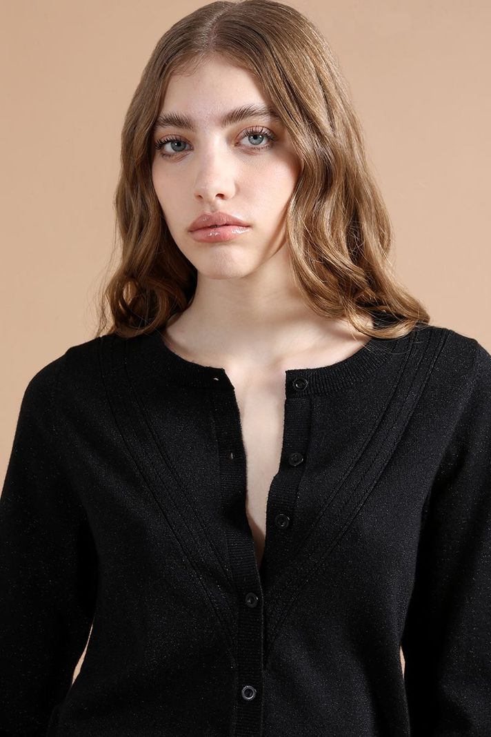 Cardigan Tejido Punto Con Hilo Metalizado, Negro Liola-3