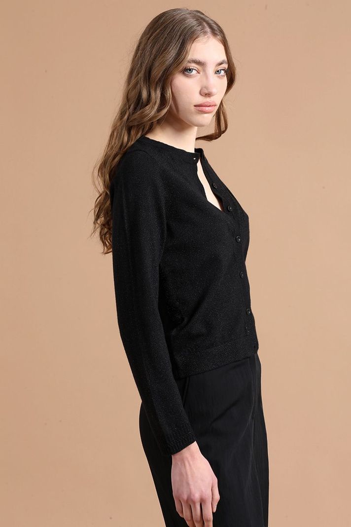 Cardigan Tejido Punto Con Hilo Metalizado, Negro Liola-4