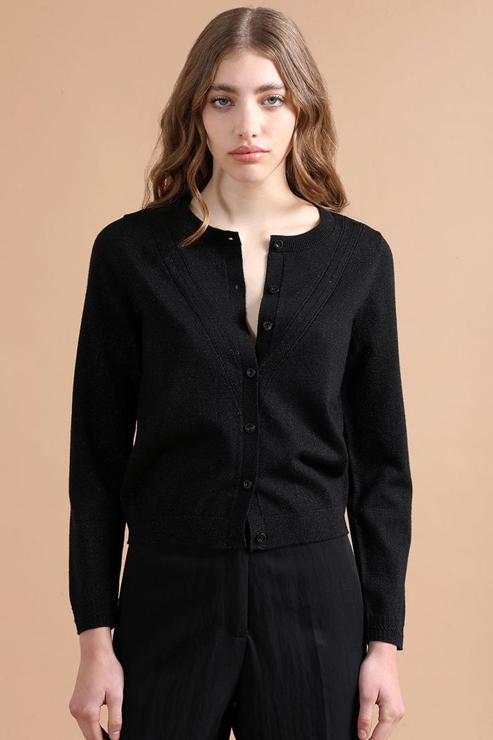 Cardigan Tejido Punto Con Hilo Metalizado, Negro Liola-5