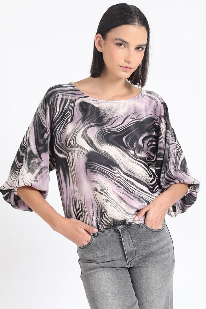 Blusa Satin Estampado Marmol, Rosa Liola-0