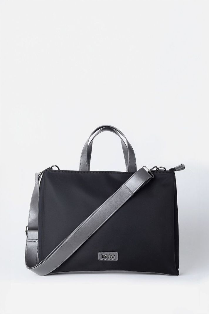 Bolso Laptop, Tela Efecto Cuero Contratono, Negro Liola-0