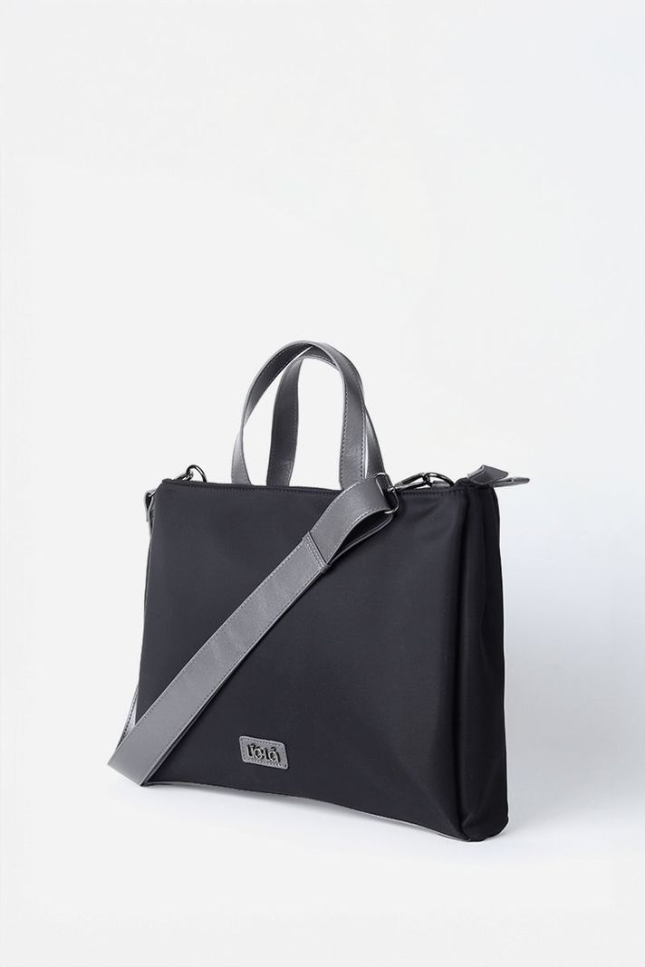 Bolso Laptop, Tela Efecto Cuero Contratono, Negro Liola-1