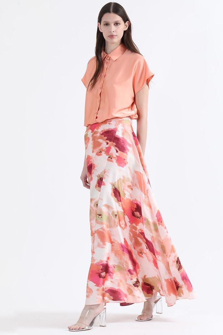 Falda Maxi Satin Estampado, Naranjo Liola-0