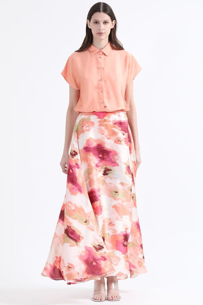 Falda Maxi Satin Estampado, Naranjo Liola-1