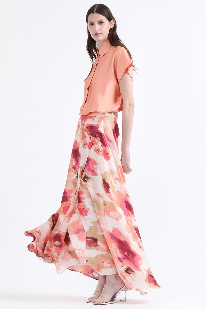 Falda Maxi Satin Estampado, Naranjo Liola-2