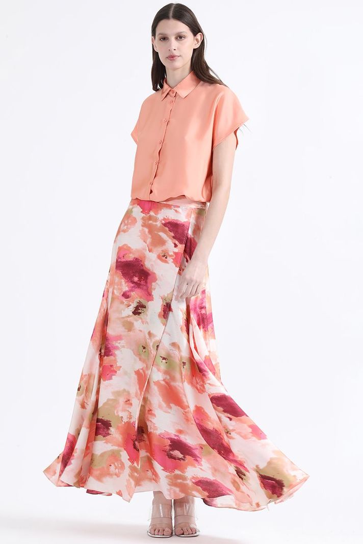 Falda Maxi Satin Estampado, Naranjo Liola-3