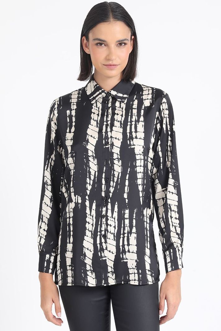 Blusa Satin Estampado Diseño Negro Liola-0