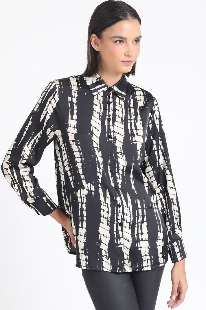 Blusa Satin Estampado Diseño Negro Liola-3