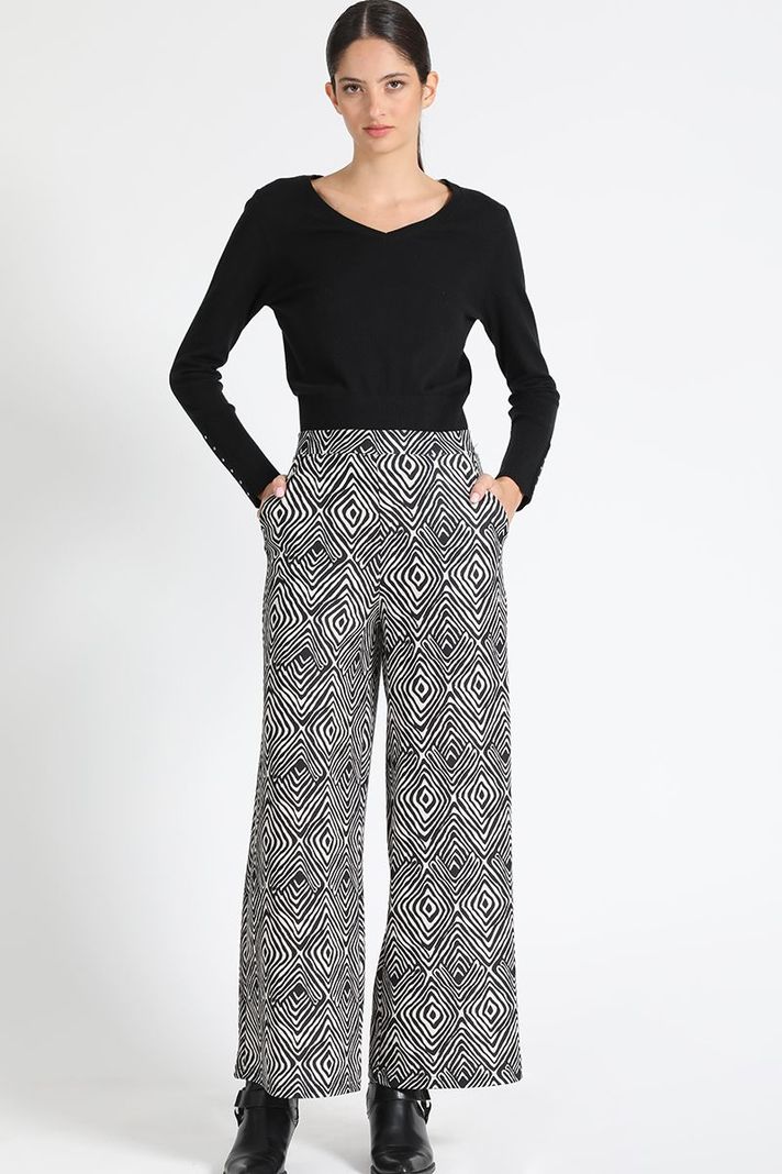 Pantalón Ancho Estampado Negro Liola-1