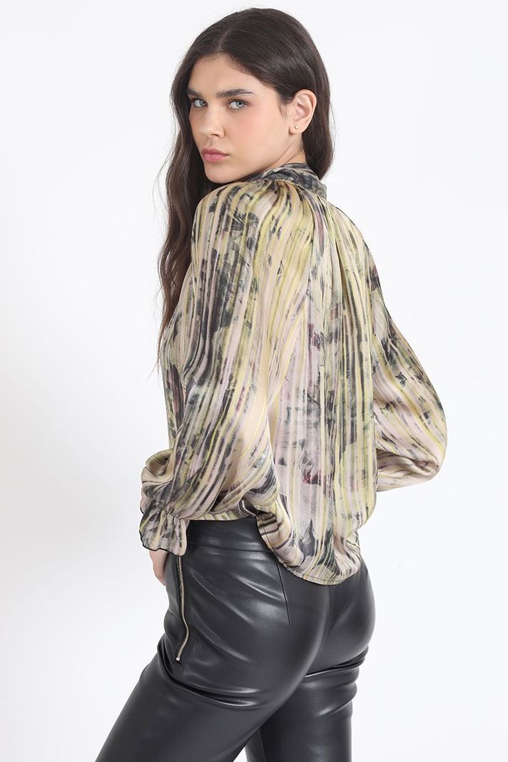 Blusa Lazada En Cuello, Satin Estampado, Amarillo Liola-5