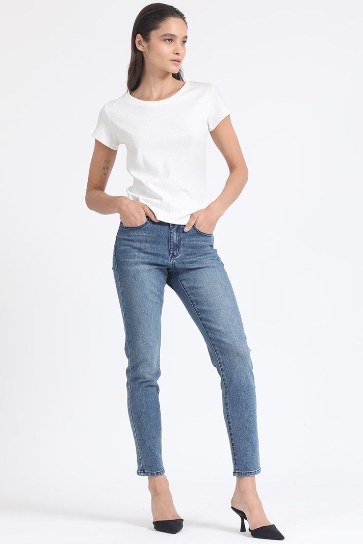 Jeans Skinny Tiro Medio, Doble Pretina, Azul Liola-2