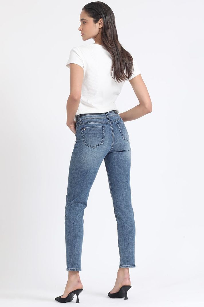 Jeans Skinny Tiro Medio, Doble Pretina, Azul Liola-4
