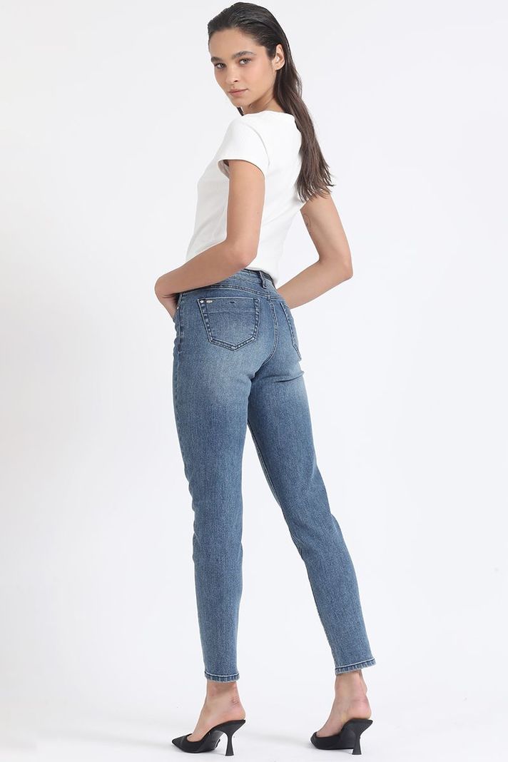 Jeans Skinny Tiro Medio, Doble Pretina, Azul Liola-5