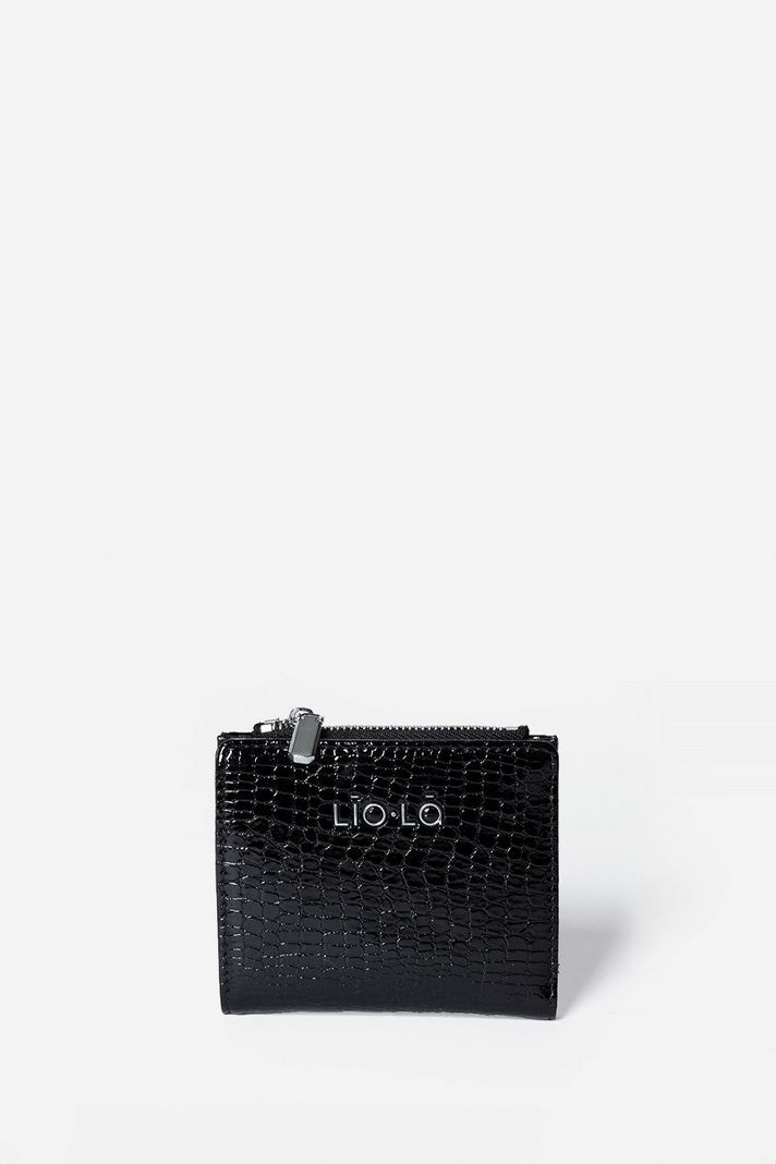 Billetera Croco Charol, Efecto Cuero, Negro Liola-0