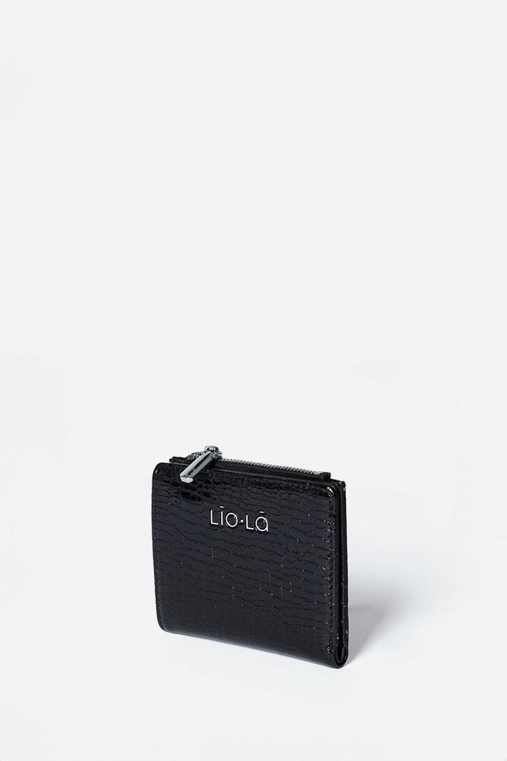 Billetera Croco Charol, Efecto Cuero, Negro Liola-1