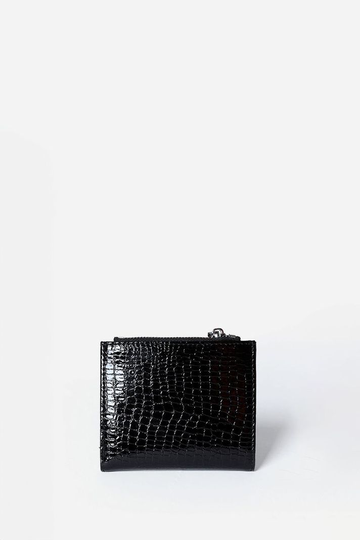 Billetera Croco Charol, Efecto Cuero, Negro Liola-2