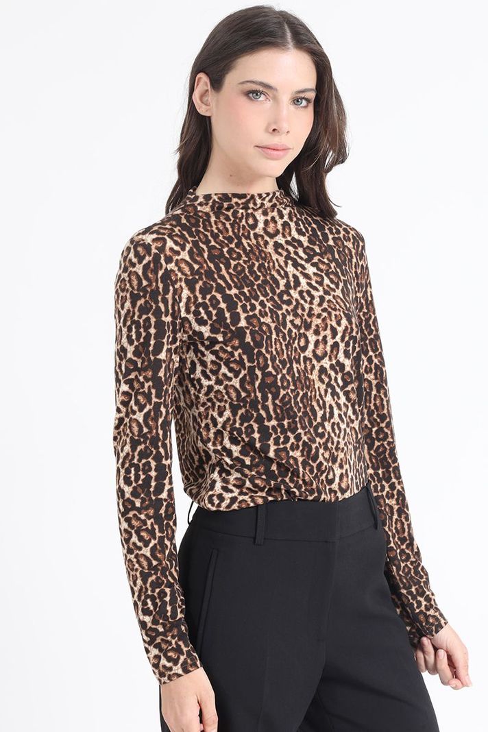 Polera Tipo Beatle, Estampado Animal, Café Liola-0