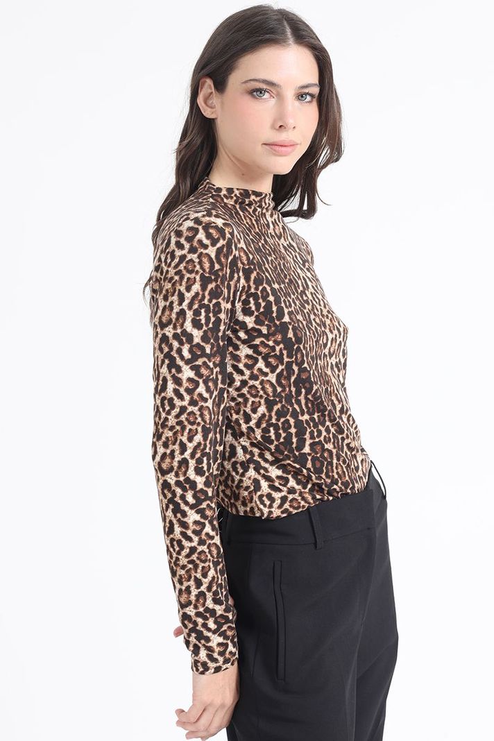 Polera Tipo Beatle, Estampado Animal, Café Liola-4