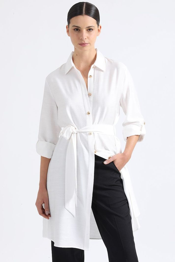 Camisa Larga Con Aplicación, Crudo Liola-0