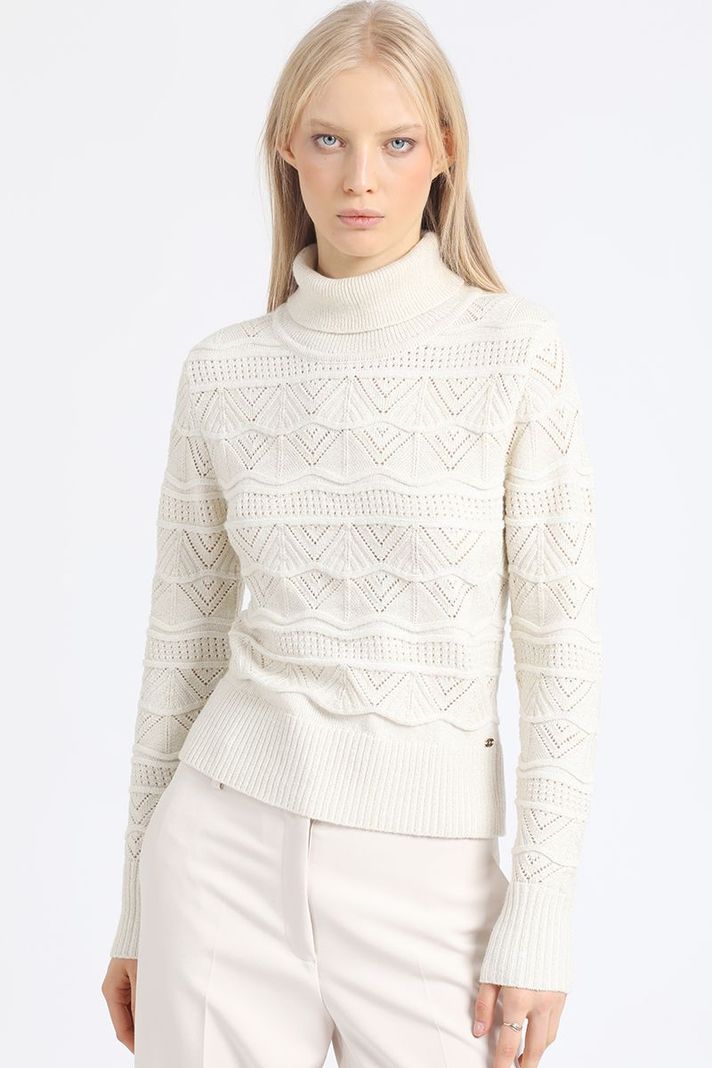 Sweater Tejido Punto Con Hilo Metalizado, Crudo Liola-0