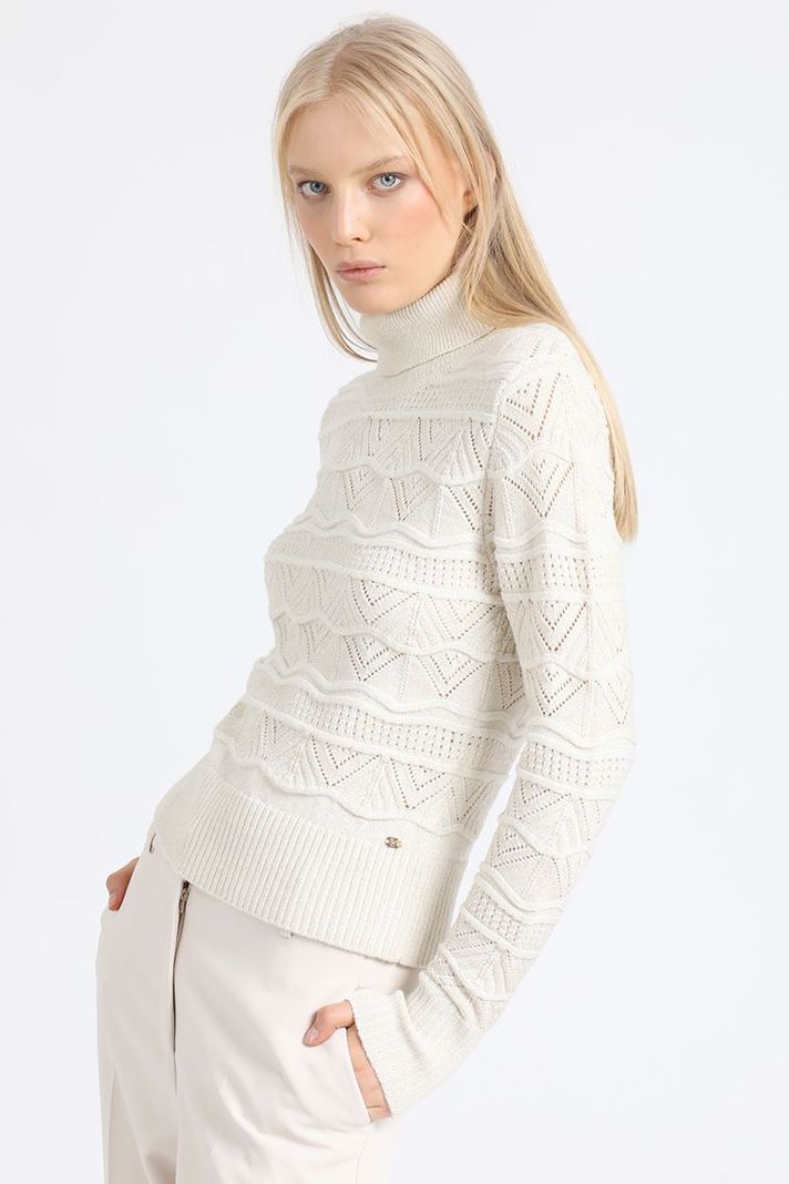 Sweater Tejido Punto Con Hilo Metalizado, Crudo Liola-4