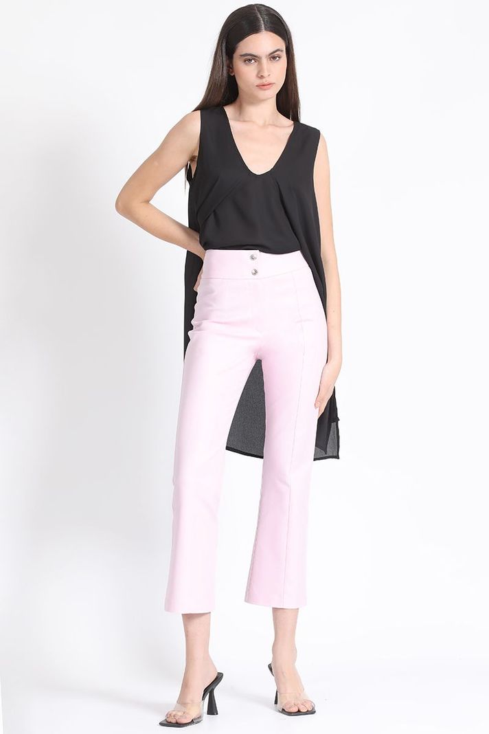 Pantalon Crop Mini Flare Gabardina Falla Rosa Liola-0