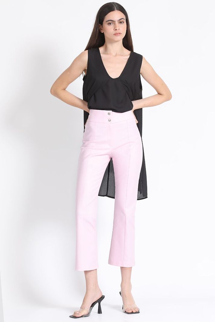 Pantalon Crop Mini Flare Gabardina Falla Rosa Liola-1