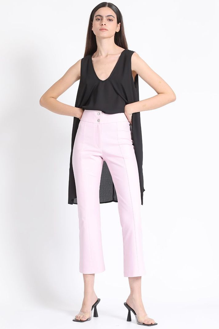 Pantalon Crop Mini Flare Gabardina Falla Rosa Liola-5
