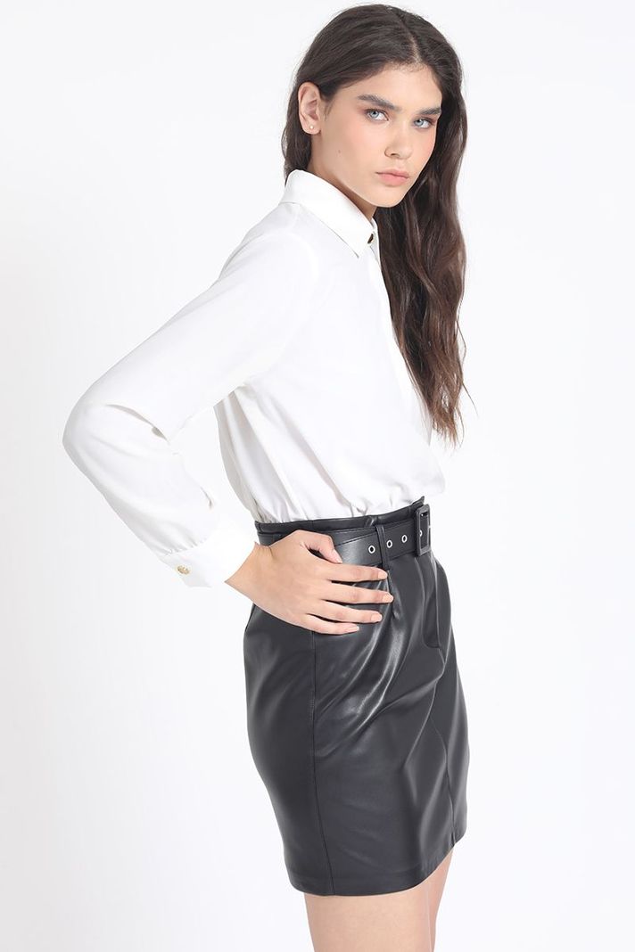 Falda Mini Efecto Cuero, Negro Liola-0