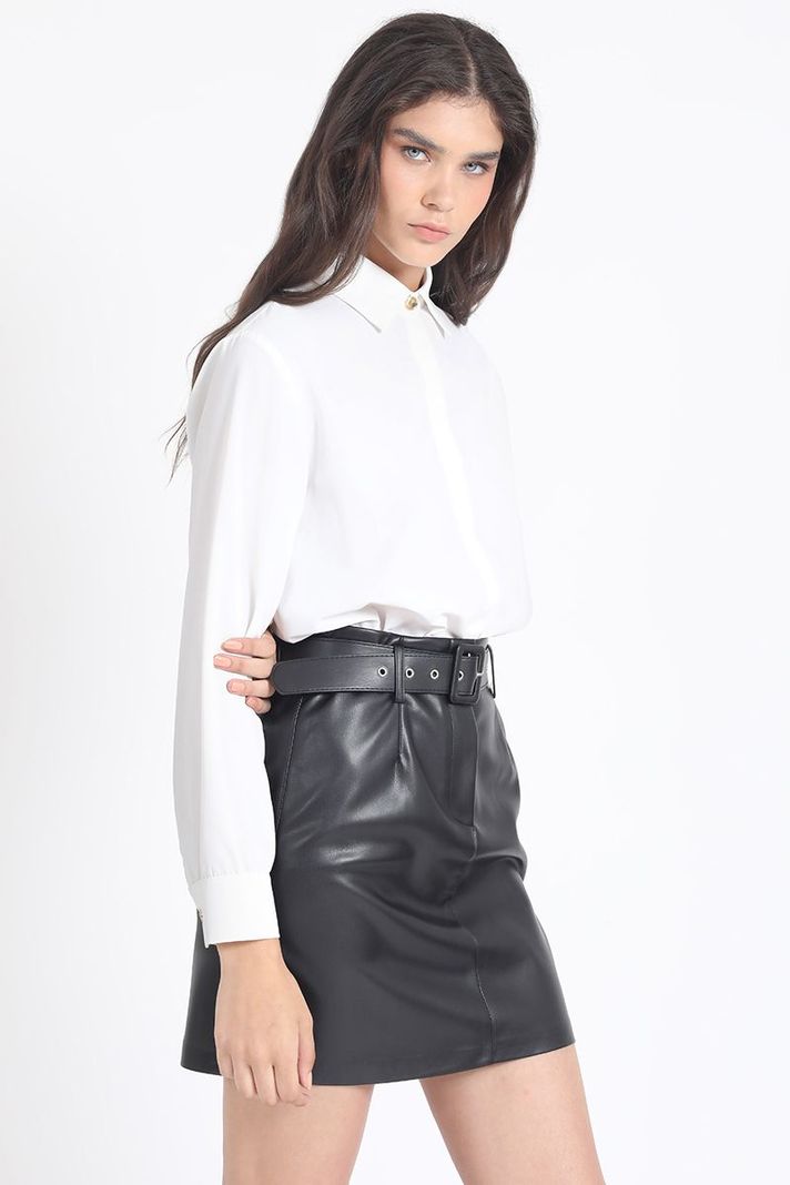 Falda Mini Efecto Cuero, Negro Liola-2