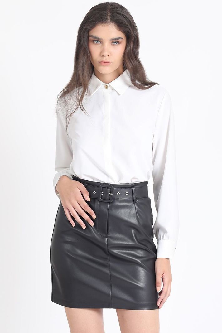 Falda Mini Efecto Cuero, Negro Liola-3