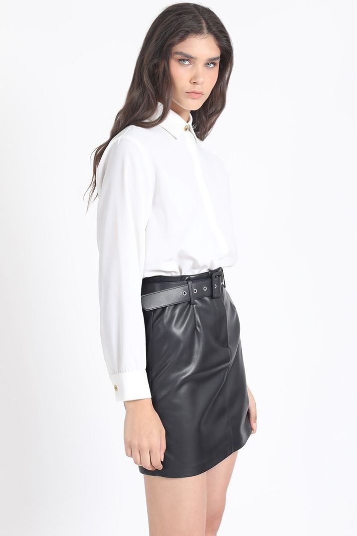 Falda Mini Efecto Cuero, Negro Liola-5