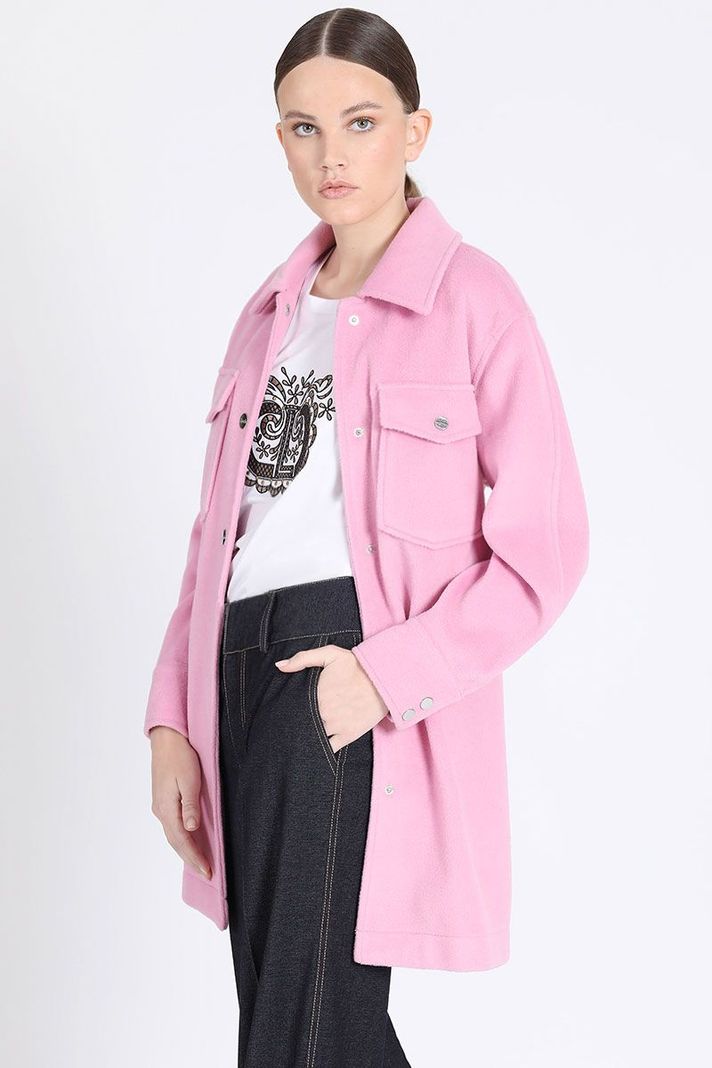 Chaqueta Larga Cargo Muflon Melange, Rosa Liola-5